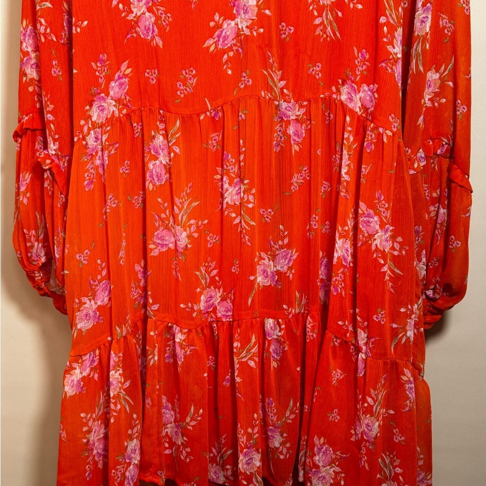 Vince Camuto Orange Floral Boho Tiered Dress XXL Long Sleeve - Picture 5 of 5